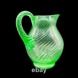 Vintage Art Glass Swirly Pitcher Carafe Uranium UV Glows 8t 8w