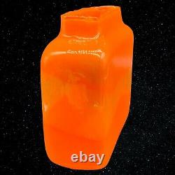 Vintage Art Glass Tangerine Orange Rectangular Pillow Mottled Vase Hand Blown