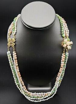 Vintage Artisan Angel Skin Coral & Murano Bead Necklace with Carved Rose Clasp