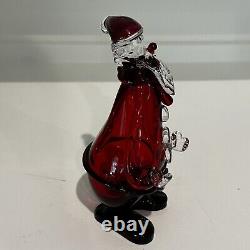 Vintage Authentic Murano Art Glass Clown Santa Claus Red Clear Size 7.2 Tall