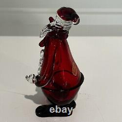 Vintage Authentic Murano Art Glass Clown Santa Claus Red Clear Size 7.2 Tall