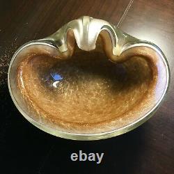 Vintage Barbini Murano Glass White & Gold Fleck Sommerso Ashtray Dish Bowl