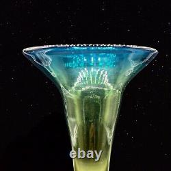 Vintage Blenko Trumpet Blue Green Orange Footed Vase W Sticker Hand Made Glass