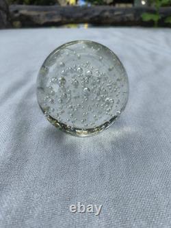 Vintage Blown Controlled Bubbles Murano Art Glass Transparent Paperweight, Ital