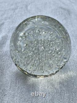 Vintage Blown Controlled Bubbles Murano Art Glass Transparent Paperweight, Ital