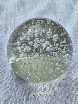 Vintage Blown Controlled Bubbles Murano Art Glass Transparent Paperweight, Ital