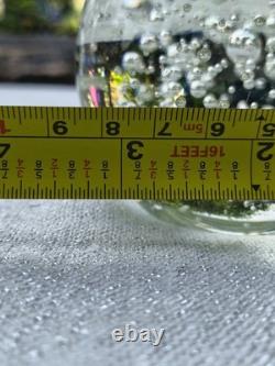 Vintage Blown Controlled Bubbles Murano Art Glass Transparent Paperweight, Ital