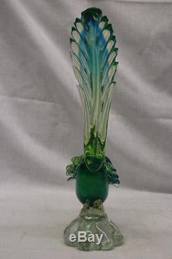 Vintage Blown Italian Murano Glass Blue/Green 15 BIRD Figurine withLabel, Italy