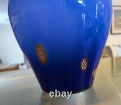 Vintage Blown Lavorazione Are Murano Blue Glass Millefiori Vase Made on Italy