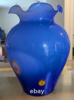 Vintage Blown Lavorazione Are Murano Blue Glass Millefiori Vase Made on Italy