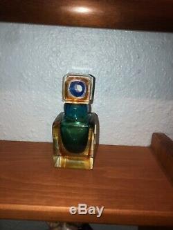 Vintage Blue Amber Green Swirl Murano Sommerso Glass Perfume Bottle