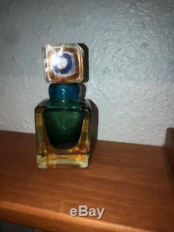 Vintage Blue Amber Green Swirl Murano Sommerso Glass Perfume Bottle