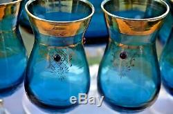 Vintage Blue Italian, withgold gilding, Venetian Murano Decanter and glass set (5)