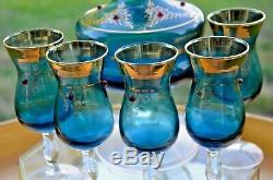 Vintage Blue Italian, withgold gilding, Venetian Murano Decanter and glass set (5)