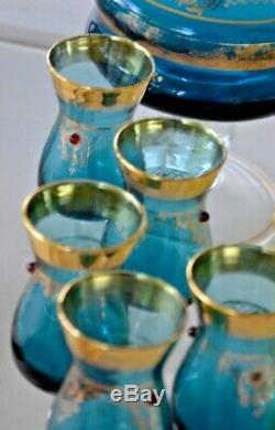 Vintage Blue Italian, withgold gilding, Venetian Murano Decanter and glass set (5)