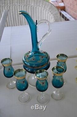 Vintage Blue Italian, withgold gilding, Venetian Murano Decanter and glass set (5)