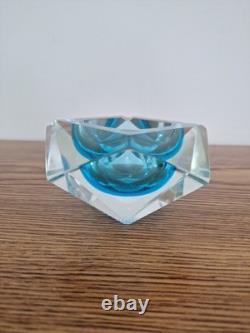 Vintage Blue Murano Sommerso Glass Flavio Poli for Seguso DIAMOND Bowl Ashtray