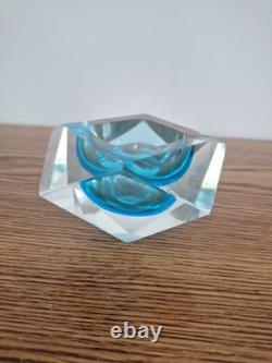 Vintage Blue Murano Sommerso Glass Flavio Poli for Seguso DIAMOND Bowl Ashtray