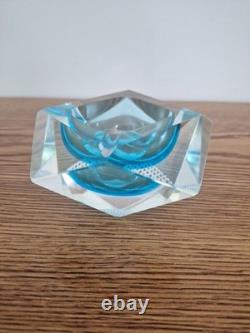 Vintage Blue Murano Sommerso Glass Flavio Poli for Seguso DIAMOND Bowl Ashtray