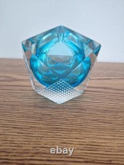 Vintage Blue Murano Sommerso Glass Flavio Poli for Seguso DIAMOND Bowl Ashtray