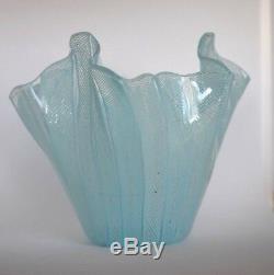 Vintage Blue Venini Fazzoletto Murano Italy Handkerchief Glass Flower Vase