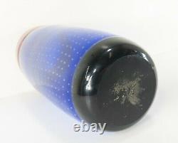 Vintage Blue and Red Controlled Diffused Bubble Italian Murano Art Glass Vase