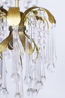 Vintage Brass Leaf Murano Glass Tear Drop Pendant Light from Palwa Germany 1970s