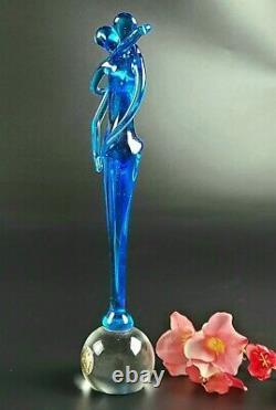 Vintage- Bucella Crystal Murano Glass Blue Kissing Couple Figurine -10 Tall