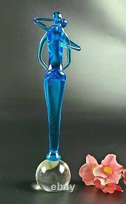 Vintage- Bucella Crystal Murano Glass Blue Kissing Couple Figurine -10 Tall