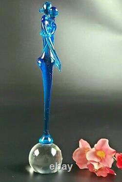 Vintage- Bucella Crystal Murano Glass Blue Kissing Couple Figurine -10 Tall