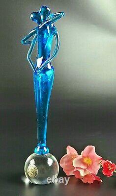 Vintage- Bucella Crystal Murano Glass Blue Kissing Couple Figurine -10 Tall