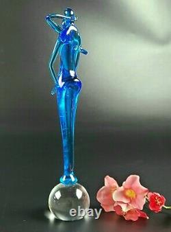 Vintage- Bucella Crystal Murano Glass Blue Kissing Couple Figurine -10 Tall