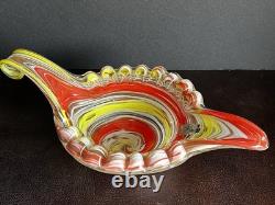 Vintage C1950 Venetian Fratelli Toso Murano Orange Art Glass Candy Dish