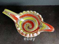 Vintage C1950 Venetian Fratelli Toso Murano Orange Art Glass Candy Dish