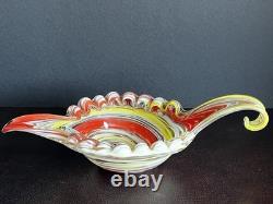 Vintage C1950 Venetian Fratelli Toso Murano Orange Art Glass Candy Dish
