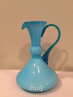 Vintage CARLO MORETTI Empoli Murano Glass Blue Pitcher Wine Carafe MIDCENTURY