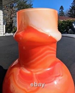 Vintage Carlo Moretti Art Glass vase orange marbled cased white Italy Murano