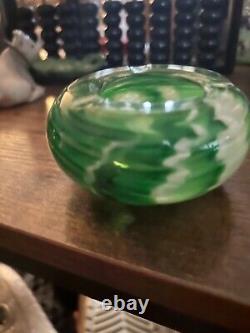 Vintage Carlo Moretti Green And White Marbled Murano Glass Bowl