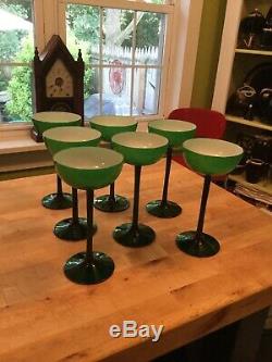 Vintage Carlo Moretti Murano Green Cased Glass (7) Champagne Sherbet Glasses 7