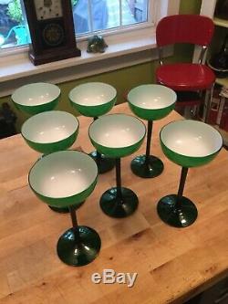 Vintage Carlo Moretti Murano Green Cased Glass (7) Champagne Sherbet Glasses 7
