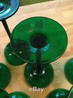 Vintage Carlo Moretti Murano Green Cased Glass (7) Champagne Sherbet Glasses 7