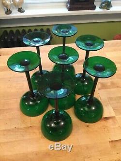 Vintage Carlo Moretti Murano Green Cased Glass (7) Champagne Sherbet Glasses 7