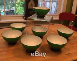 Vintage Carlo Moretti Murano Green White Cased Glass (7) Footed Bowls HTF 4.75