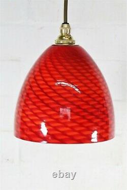 Vintage Ceiling Light Murano Italian Red Spun Glass Pendant & Fittings 2