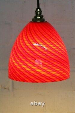 Vintage Ceiling Light Murano Italian Red Spun Glass Pendant & Fittings 2