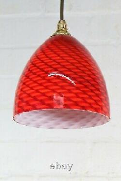 Vintage Ceiling Light Murano Italian Red Spun Glass Pendant & Fittings 2