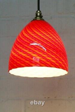 Vintage Ceiling Light Murano Italian Red Spun Glass Pendant & Fittings 2