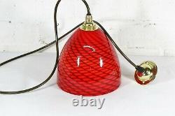 Vintage Ceiling Light Murano Italian Red Spun Glass Pendant & Fittings 2