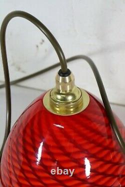 Vintage Ceiling Light Murano Italian Red Spun Glass Pendant & Fittings 2