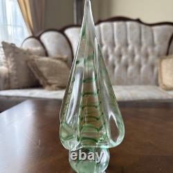 Vintage Cenedese Murano Glass Christmas Tree Gold Polveri Green Swirl Twist 9